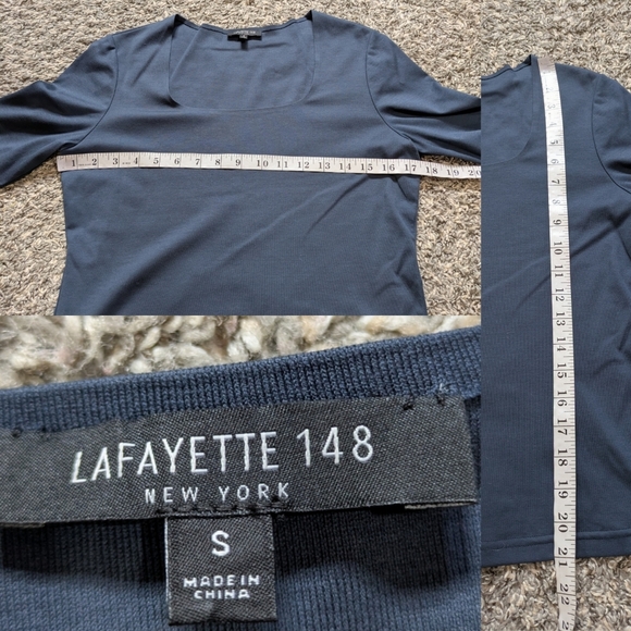 Lafayette 148 Blue 1/4 Sleeve Square Neck Top S - Picture 8 of 8